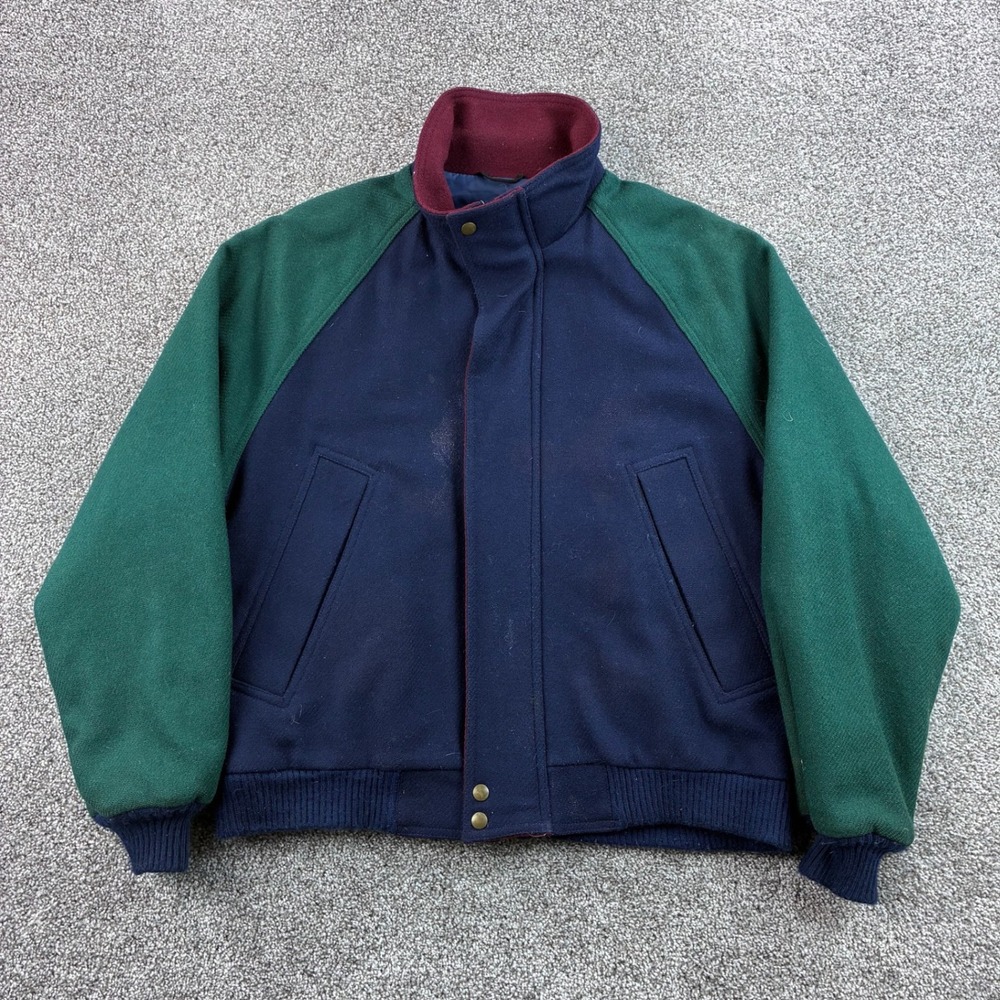 Vintage Pendleton Lobo Bomber Jacket Mens M Blue Green Wool Colorblock USA Made